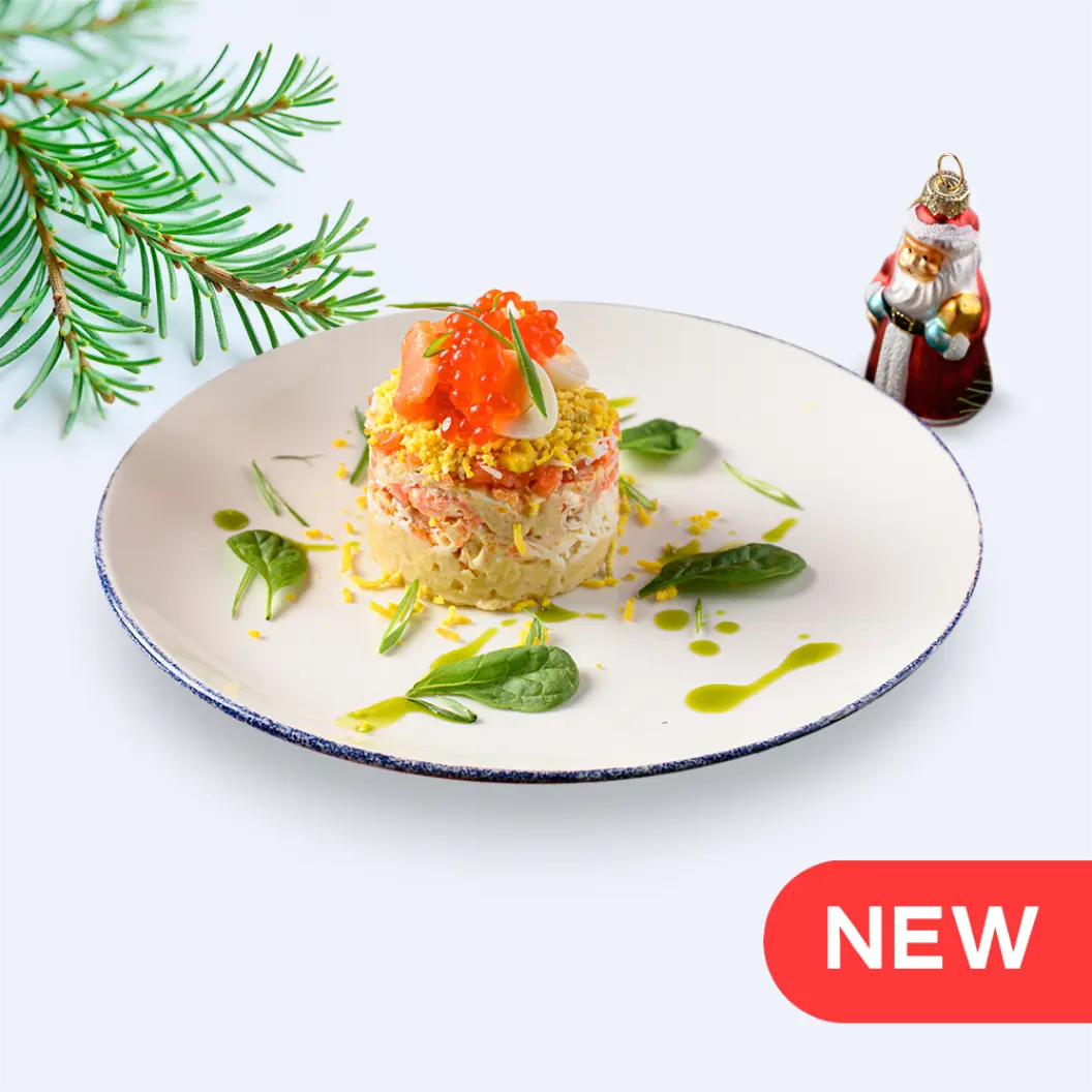 Ялта: Мимоза со слабосоленой форелью и красной икрой