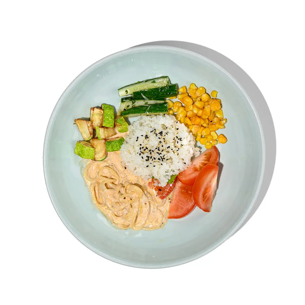 Frensis: Кальмар в соусе том ям с рисом и овощами