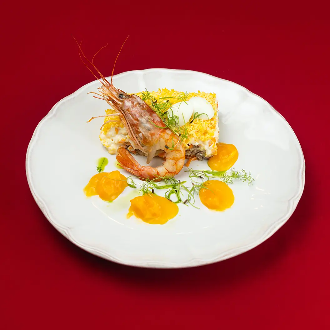 Сыр Бор: Мимоза с лангустином и мандарином