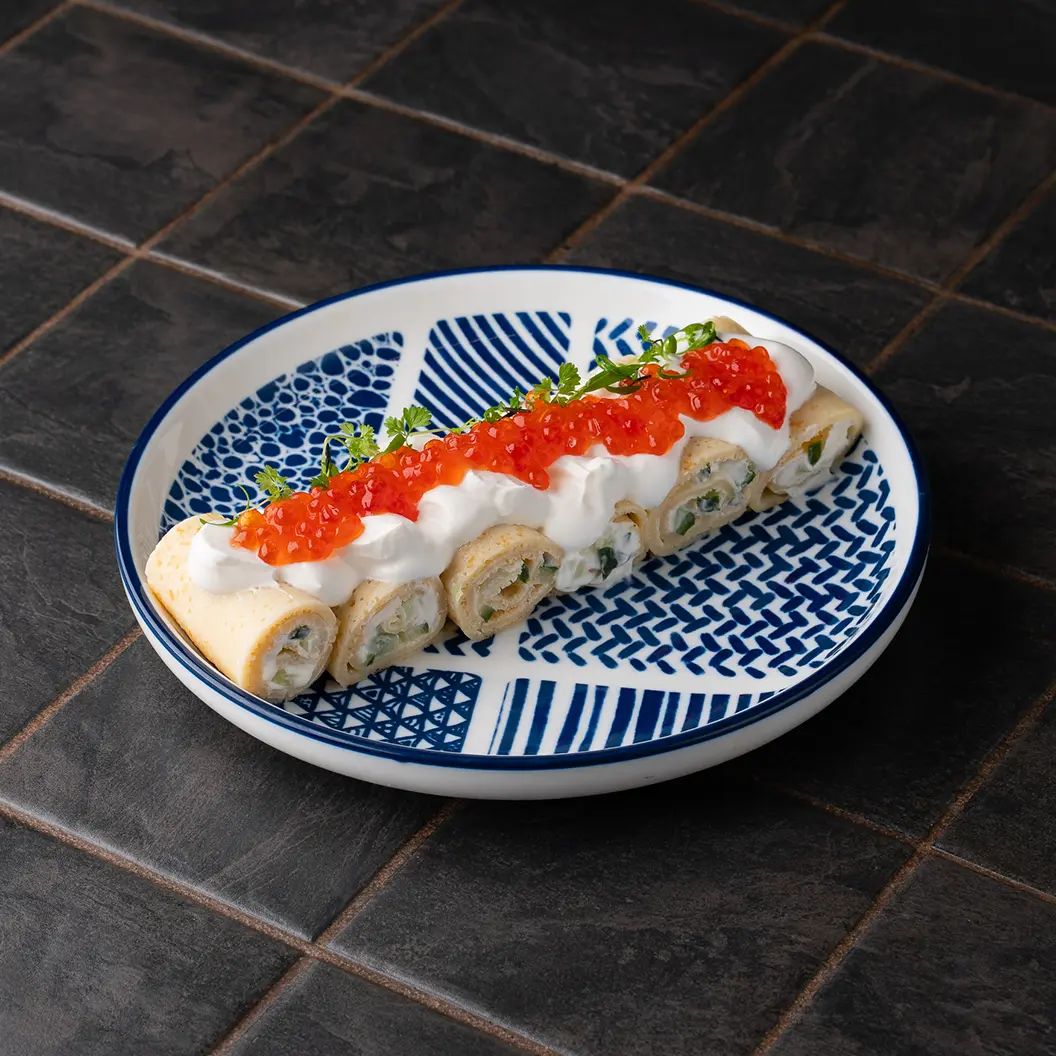 MINBO: Блины с икрой и творожным муссом