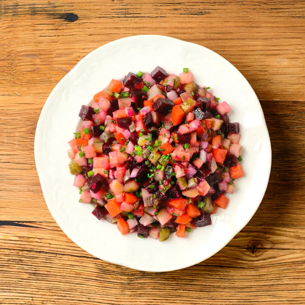 Сыр Бор: Винегрет из печеных овощей с рыжиками