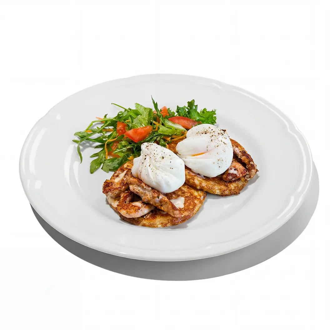 Frensis: Картофельные драники с курицей и сырным соусом