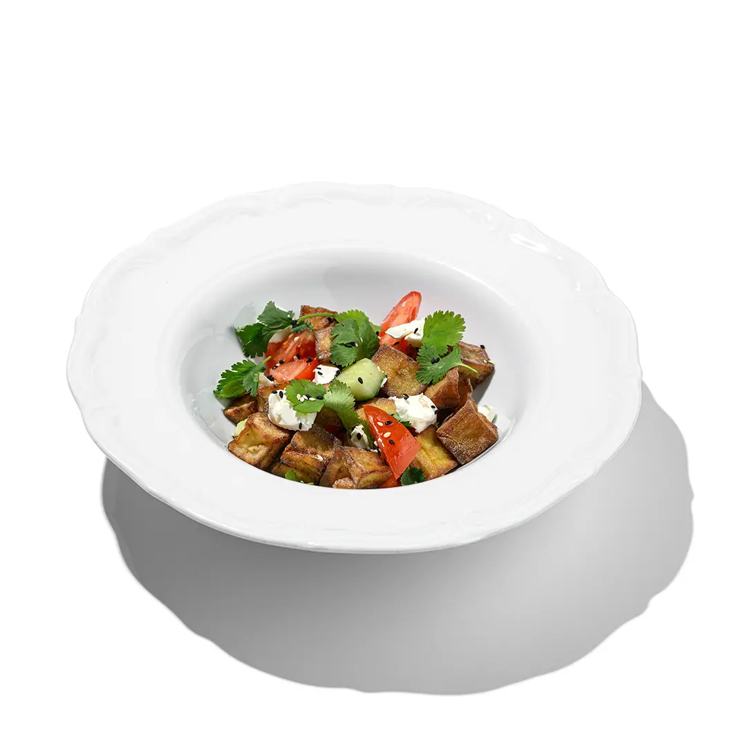 Frensis: Салат из баклажанов со сладкими томатами и творожным сыром