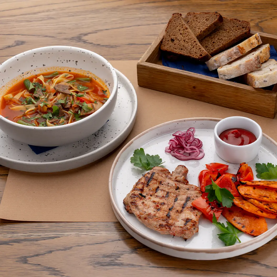 Вино и Мясо: Комплексный обед - суп и горячее