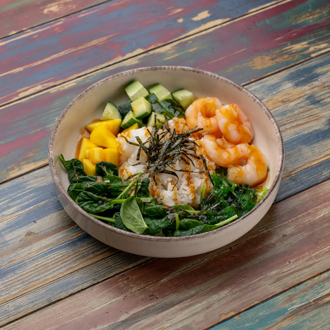 Луна и Черепаха: Боул с креветками и манго