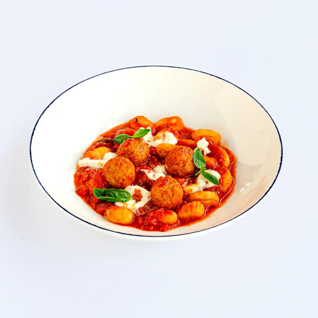 Ялта: Мясные фрикадельки Польпетте с картофельными ньокками и соусом из томатов